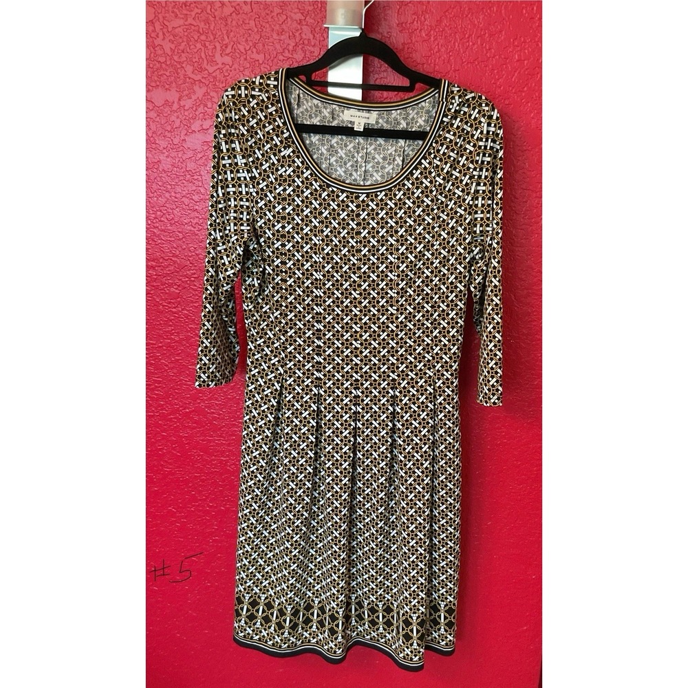 Max Studio Women's Round Collar Dress Geometric Print, Black/Cream, Size Medium - Picture 3 of 3